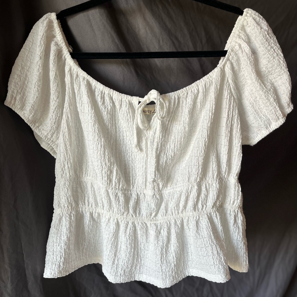 Liberty Love White Textured Babydoll Crop Top White Feminine Cottagecore Boho